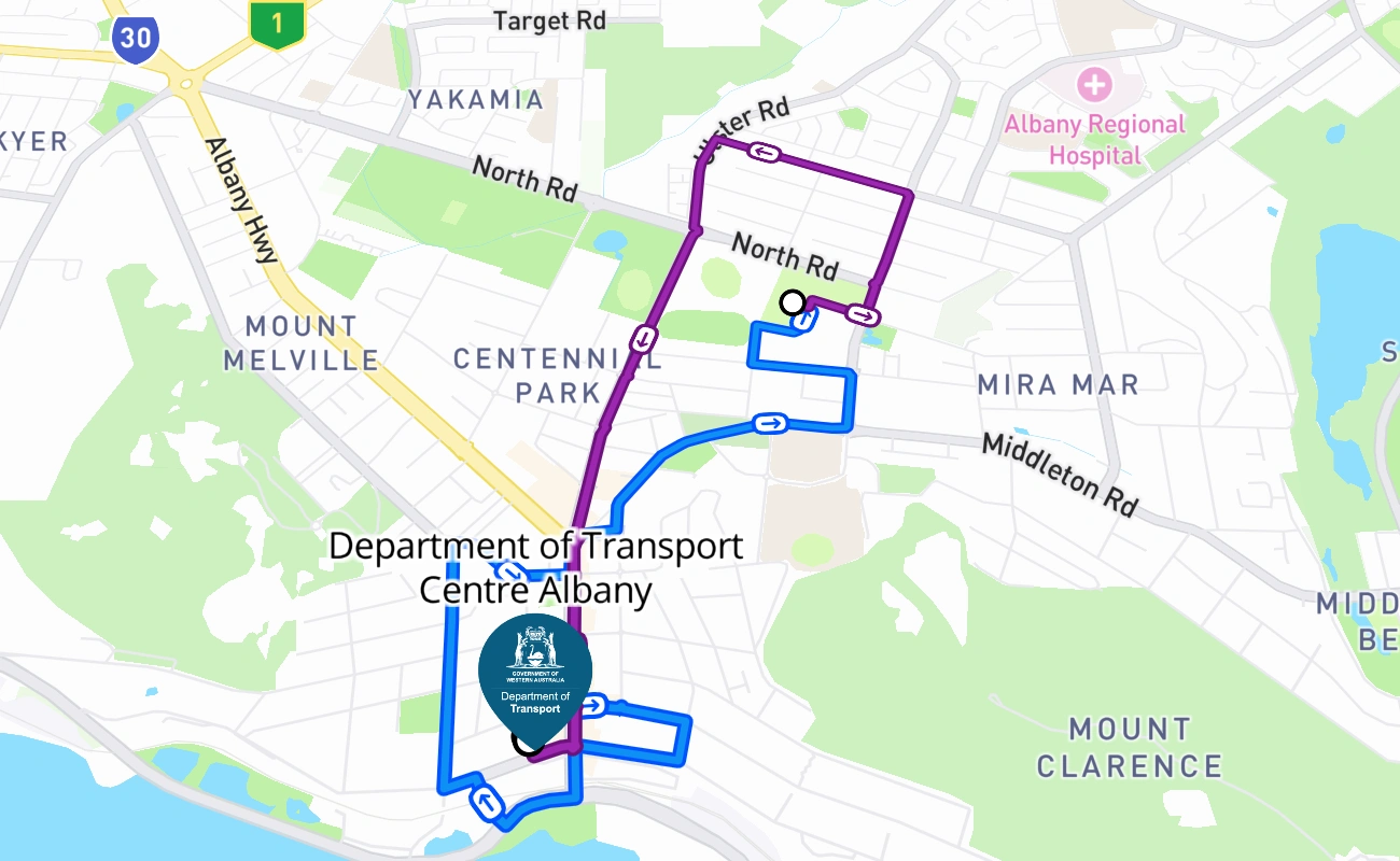 Department of Transport Centre Albany 驾考路线 #272 地图 - WA 澳大利亚