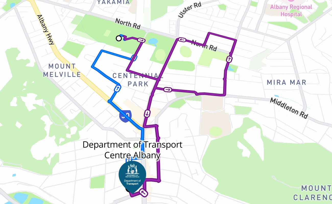Department of Transport Centre Albany 驾考路线 #273 地图 - WA 澳大利亚