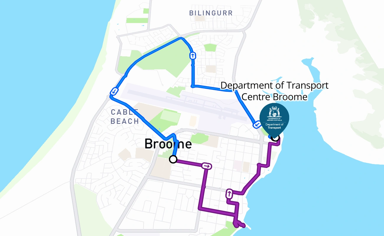Department of Transport Centre Broome driving test route #242 map - WA Australia