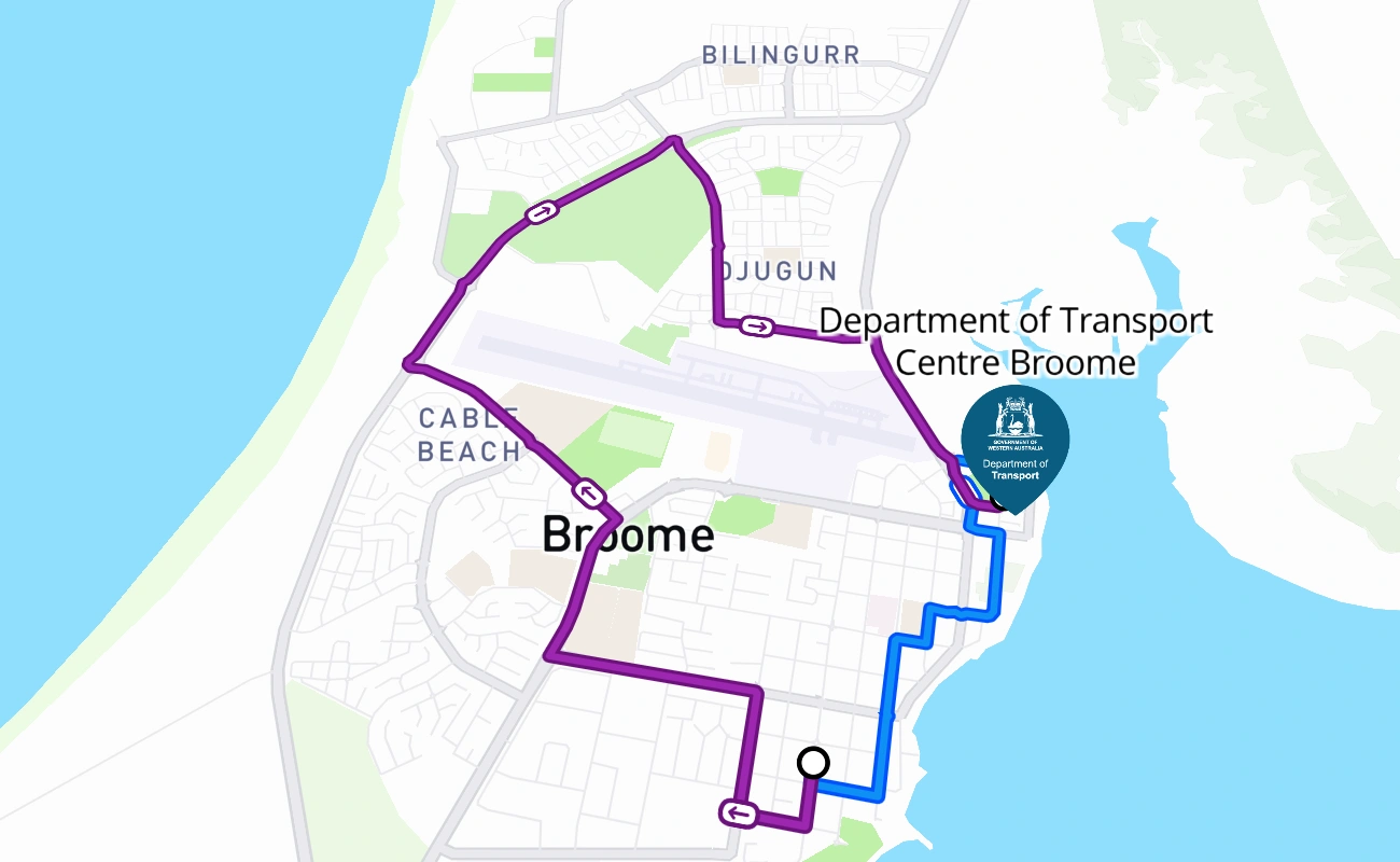 Department of Transport Centre Broome 驾考路线 #240 地图 - WA 澳大利亚