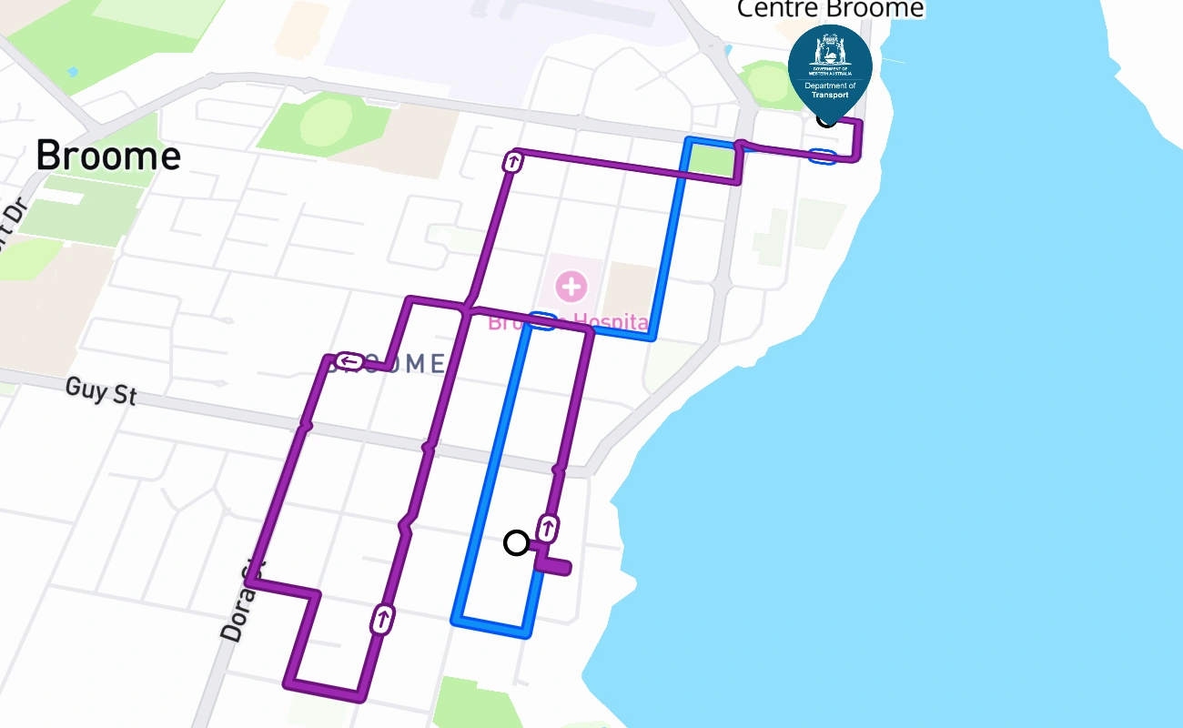 Department of Transport Centre Broome driving test route #2709 map - WA Australia