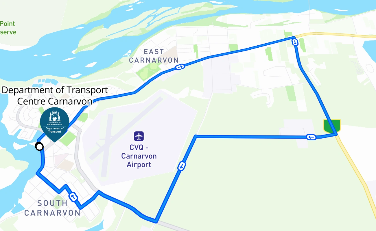 Department of Transport Centre Carnarvon 驾考路线 #2046 地图 - WA 澳大利亚
