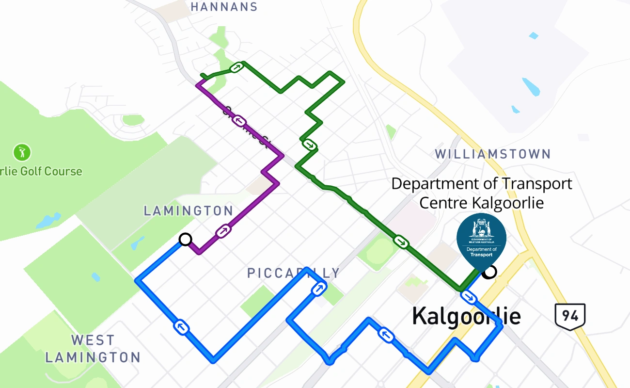 Department of Transport Centre Kalgoorlie 驾考路线 #248 地图 - WA 澳大利亚