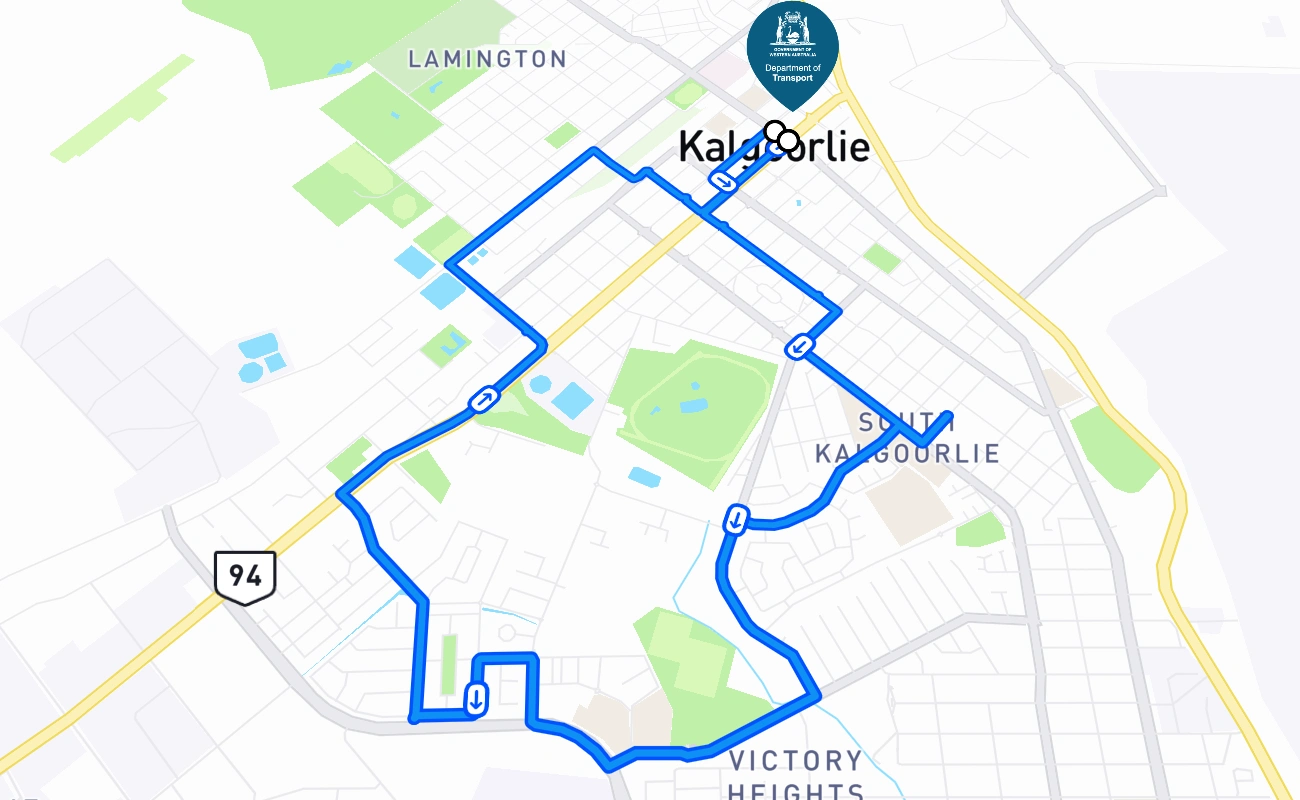 Department of Transport Centre Kalgoorlie 驾考路线 #251 地图 - WA 澳大利亚