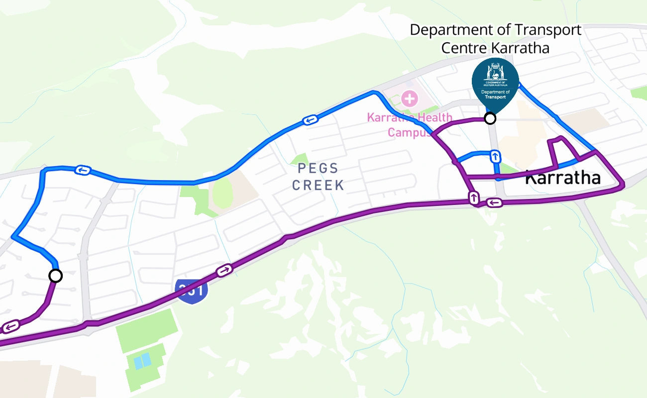 Department of Transport Centre Karratha 驾考路线 #268 地图 - WA 澳大利亚