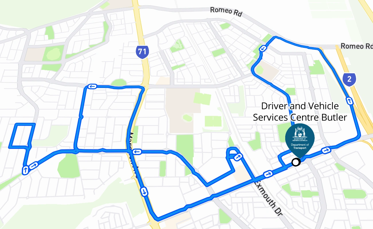 Driver and Vehicle Services Centre Butler 驾考路线 #1622 地图 - WA 澳大利亚