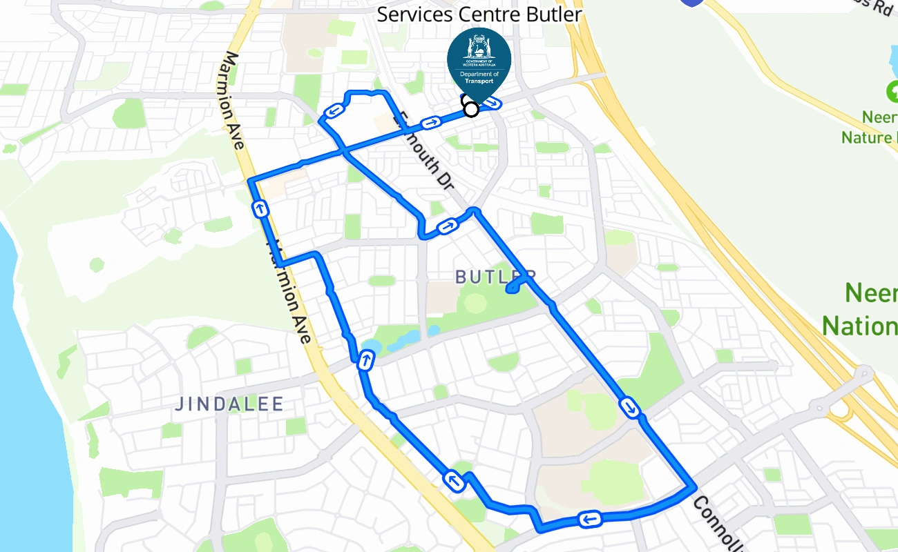 Driver and Vehicle Services Centre Butler 驾考路线 #1630 地图 - WA 澳大利亚