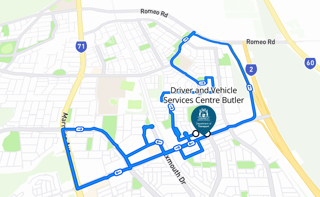 Driver and Vehicle Services Centre Butler 驾考路线 #1631 地图 - WA 澳大利亚