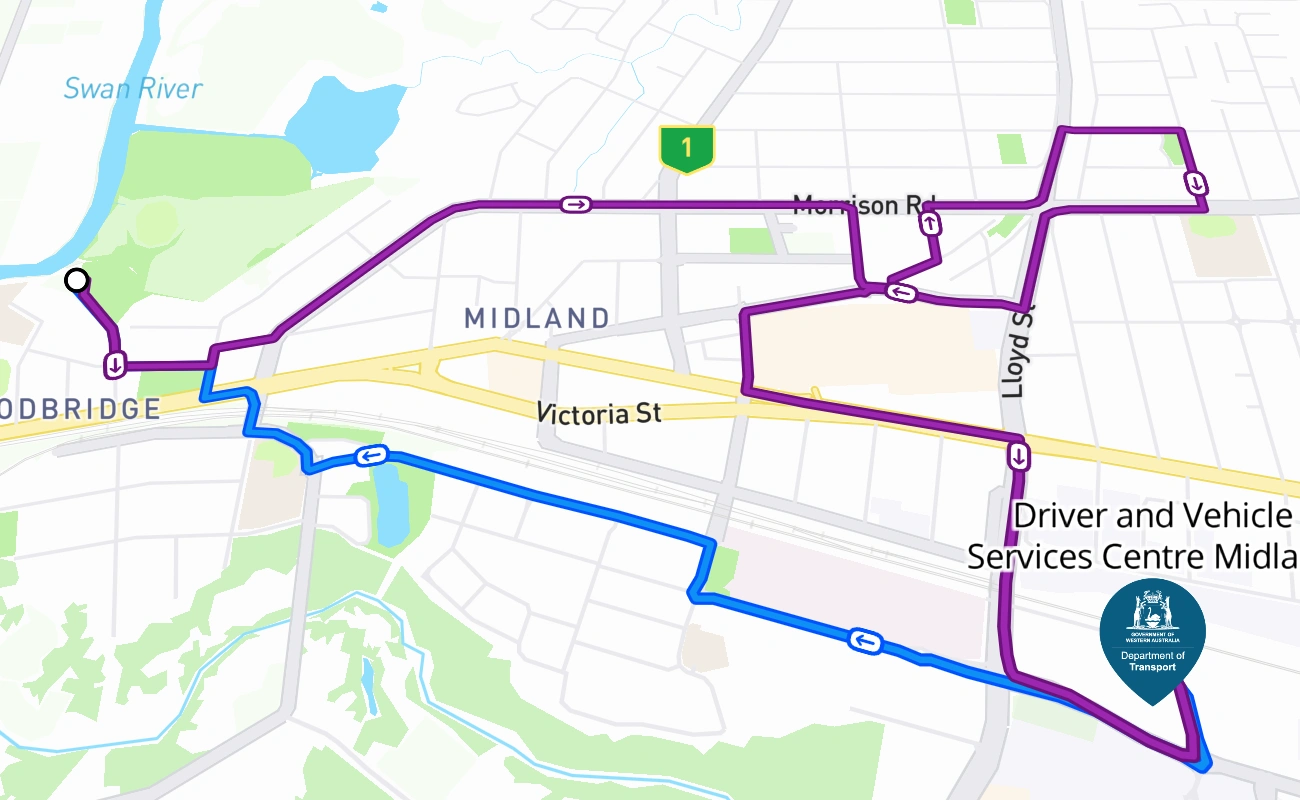 Driver and Vehicle Services Centre Midland 驾考路线 #2695 地图 - WA 澳大利亚