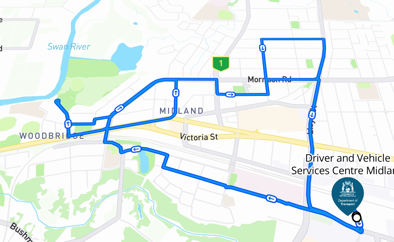 Driver and Vehicle Services Centre Midland 驾考路线 #2743 地图 - WA 澳大利亚