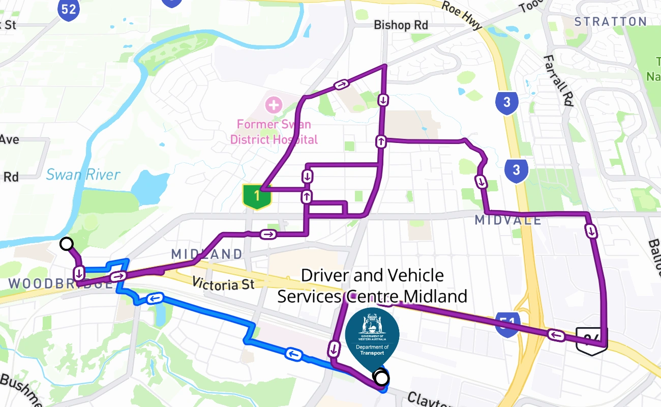Driver and Vehicle Services Centre Midland 驾考路线 #2775 地图 - WA 澳大利亚