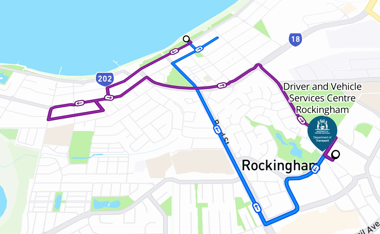Driver and Vehicle Services Centre Rockingham 驾考路线 #256 地图 - WA 澳大利亚