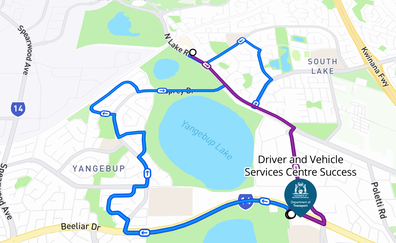 Driver and Vehicle Services Centre Success 驾考路线 #2697 地图 - WA 澳大利亚