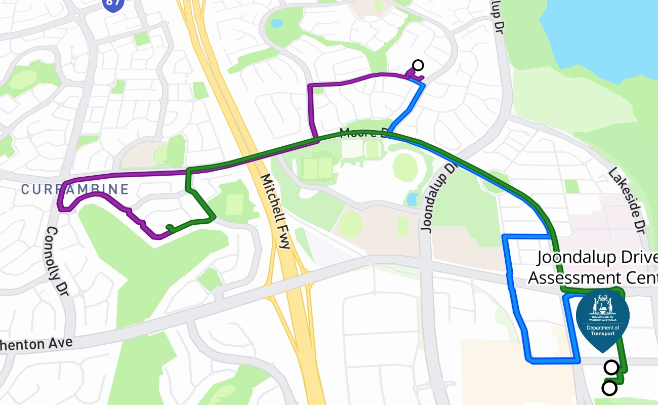 Joondalup Driver Assessment Centre driving test route #183 map - WA Australia