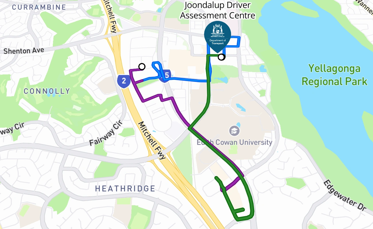 Joondalup Driver Assessment Centre driving test route #184 map - WA Australia