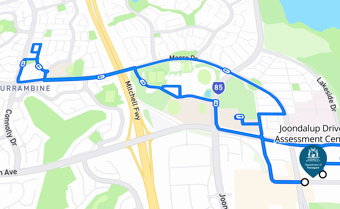 Joondalup Driver Assessment Centre 驾考路线 #1158 地图 - WA 澳大利亚