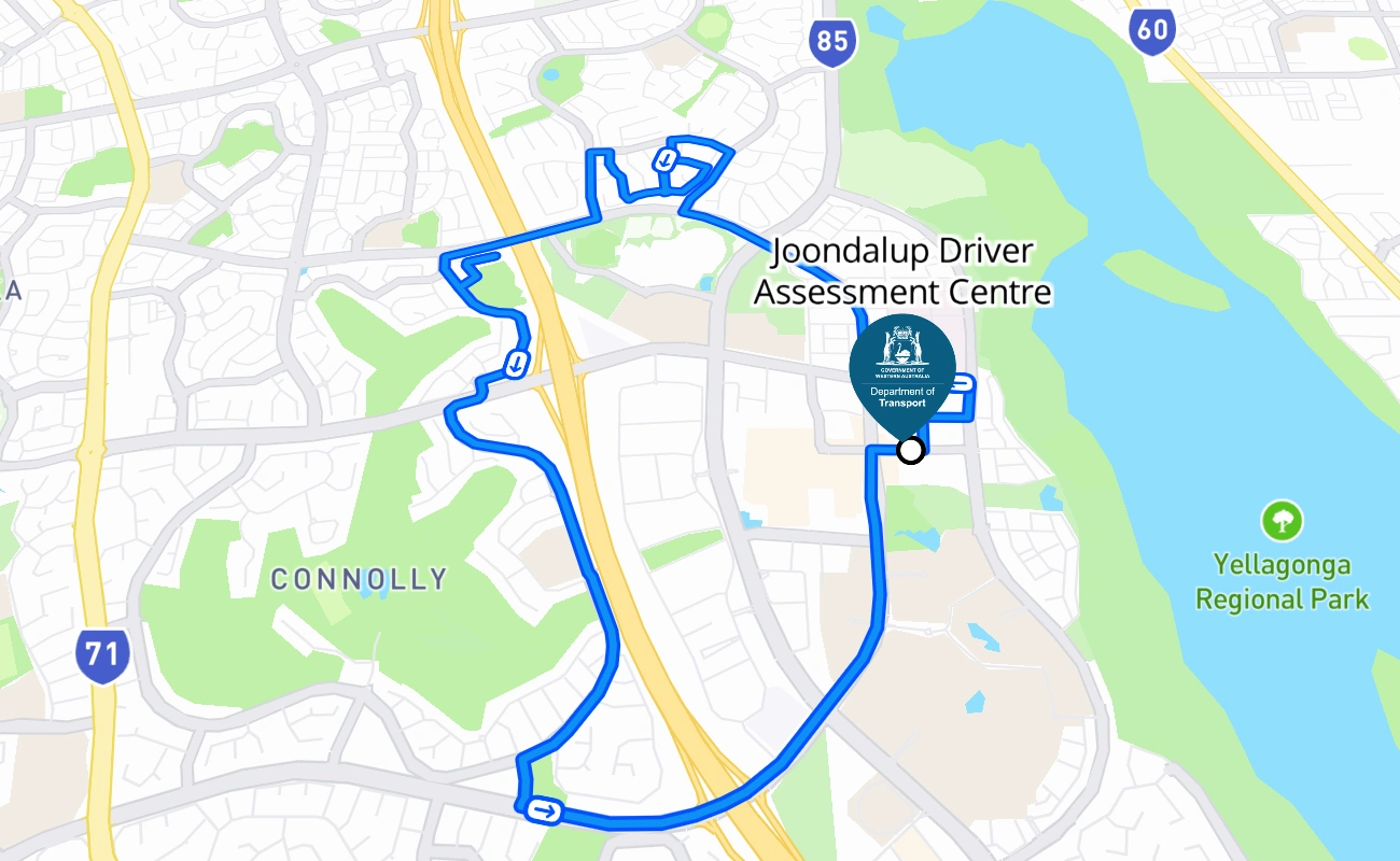 Joondalup Driver Assessment Centre driving test route #1991 map - WA Australia