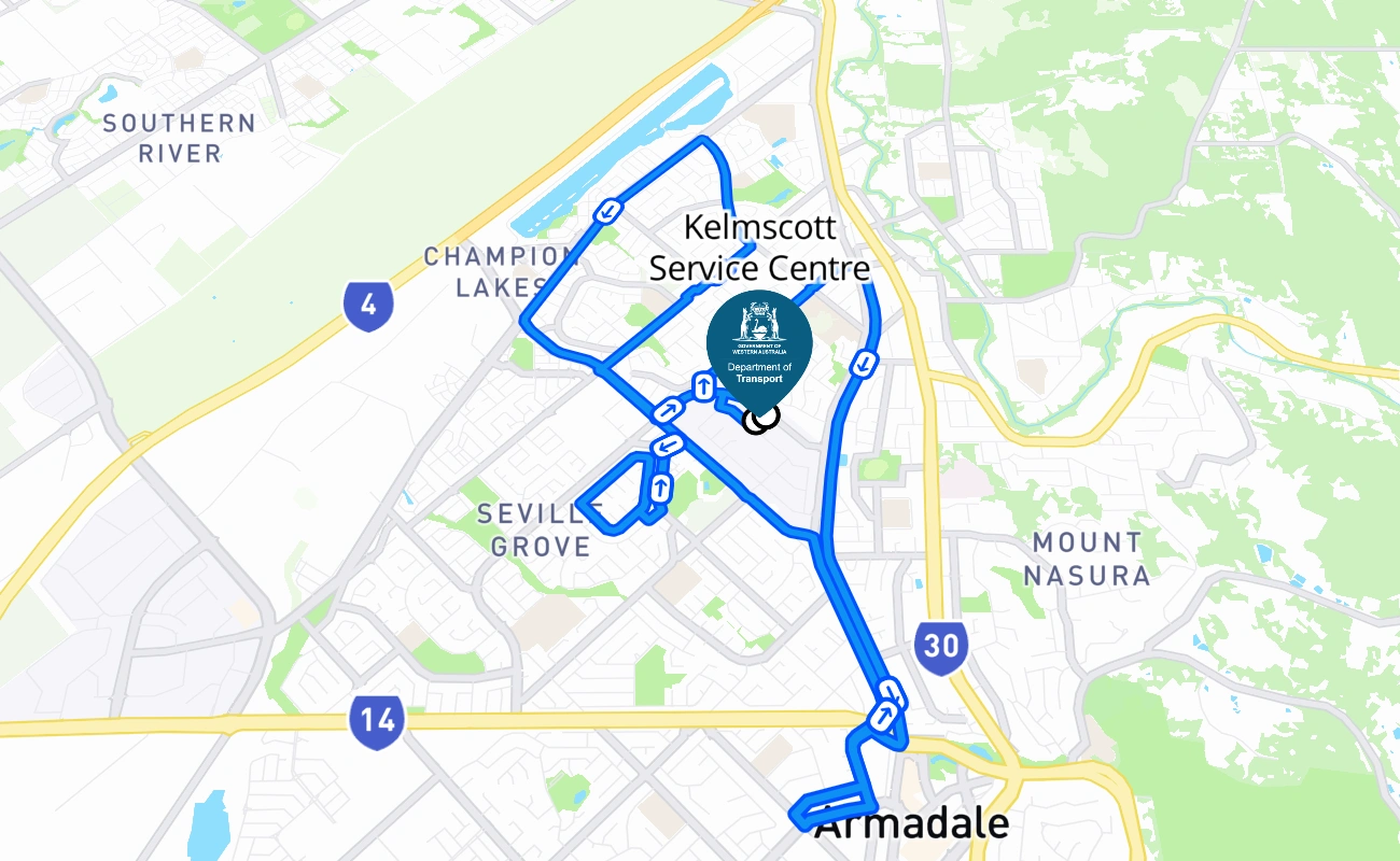 Kelmscott Service Centre 驾考路线 #806 地图 - WA 澳大利亚