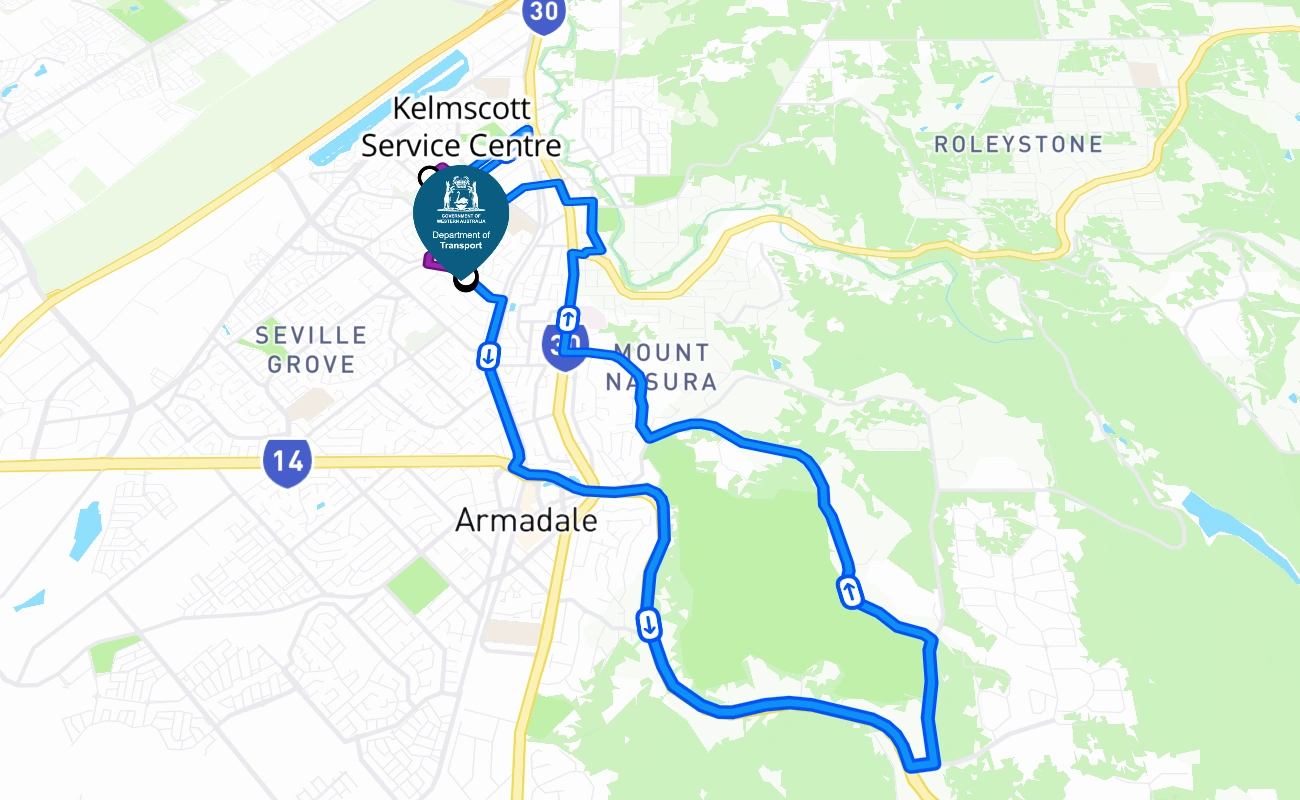Kelmscott Service Centre 驾考路线 #807 地图 - WA 澳大利亚