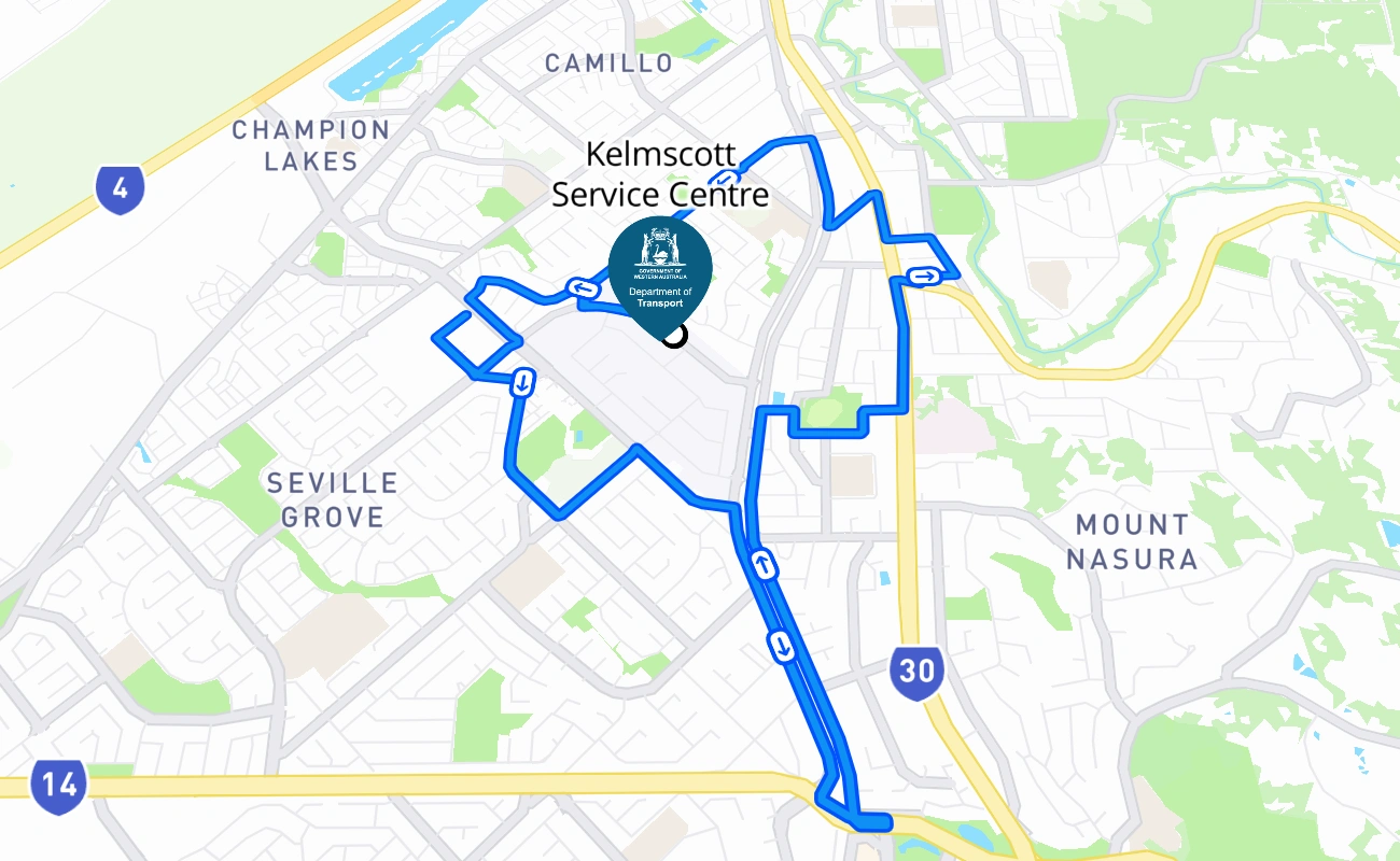 Kelmscott Service Centre 驾考路线 #809 地图 - WA 澳大利亚