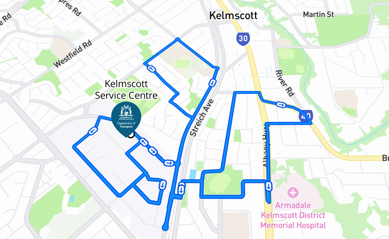 Kelmscott Service Centre 驾考路线 #810 地图 - WA 澳大利亚