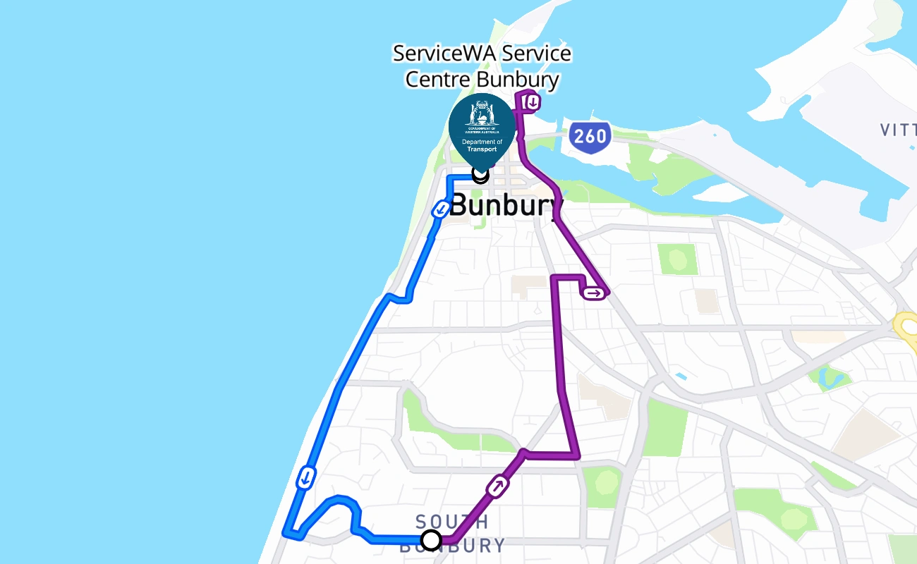 ServiceWA Service Centre Bunbury 驾考路线 #246 地图 - WA 澳大利亚
