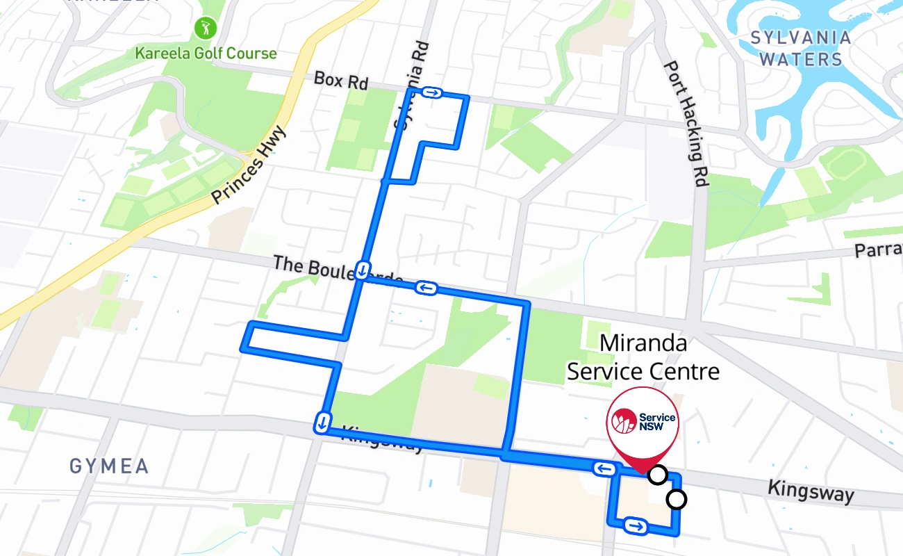 Miranda Service Centre 驾考路线 #820 地图 - NSW 澳大利亚