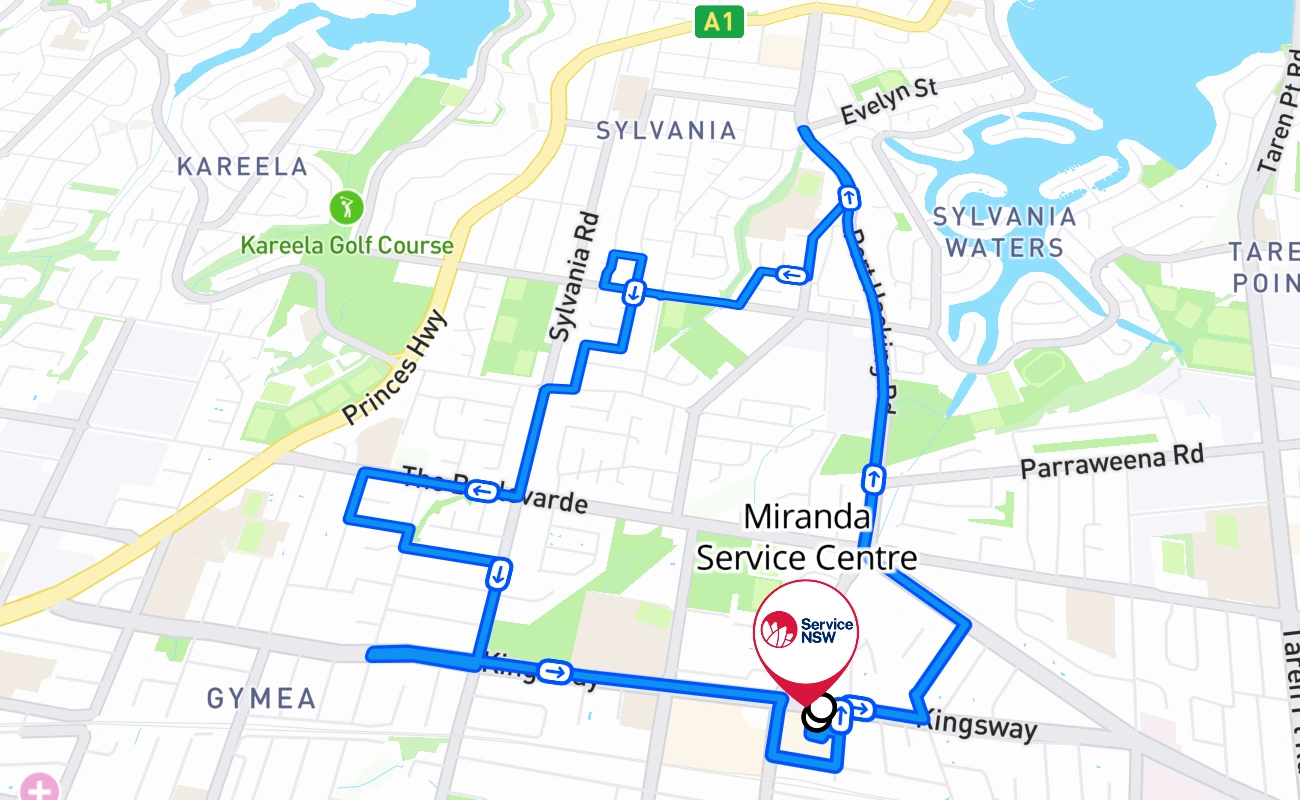 Miranda Service Centre 驾考路线 #821 地图 - NSW 澳大利亚