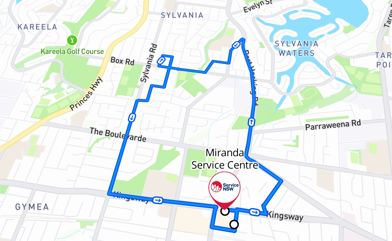 Miranda Service Centre 驾考路线 #2089 地图 - NSW 澳大利亚