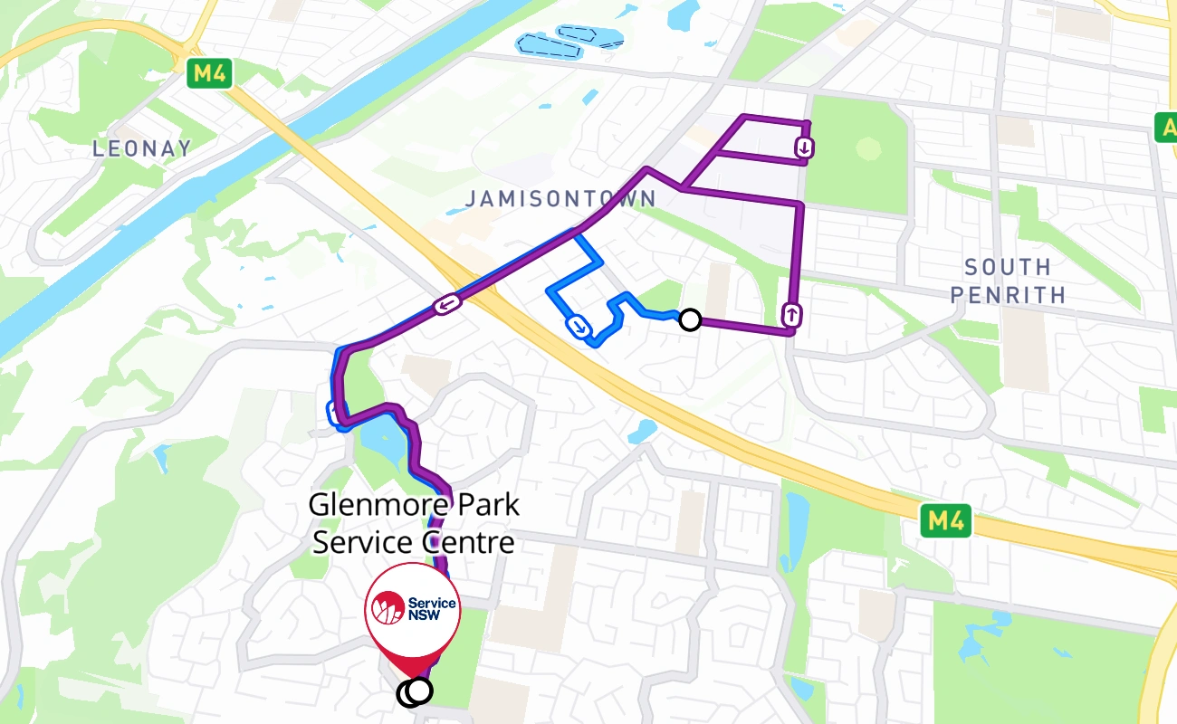 Glenmore Park Service Centre 驾考路线 #212 地图 - NSW 澳大利亚