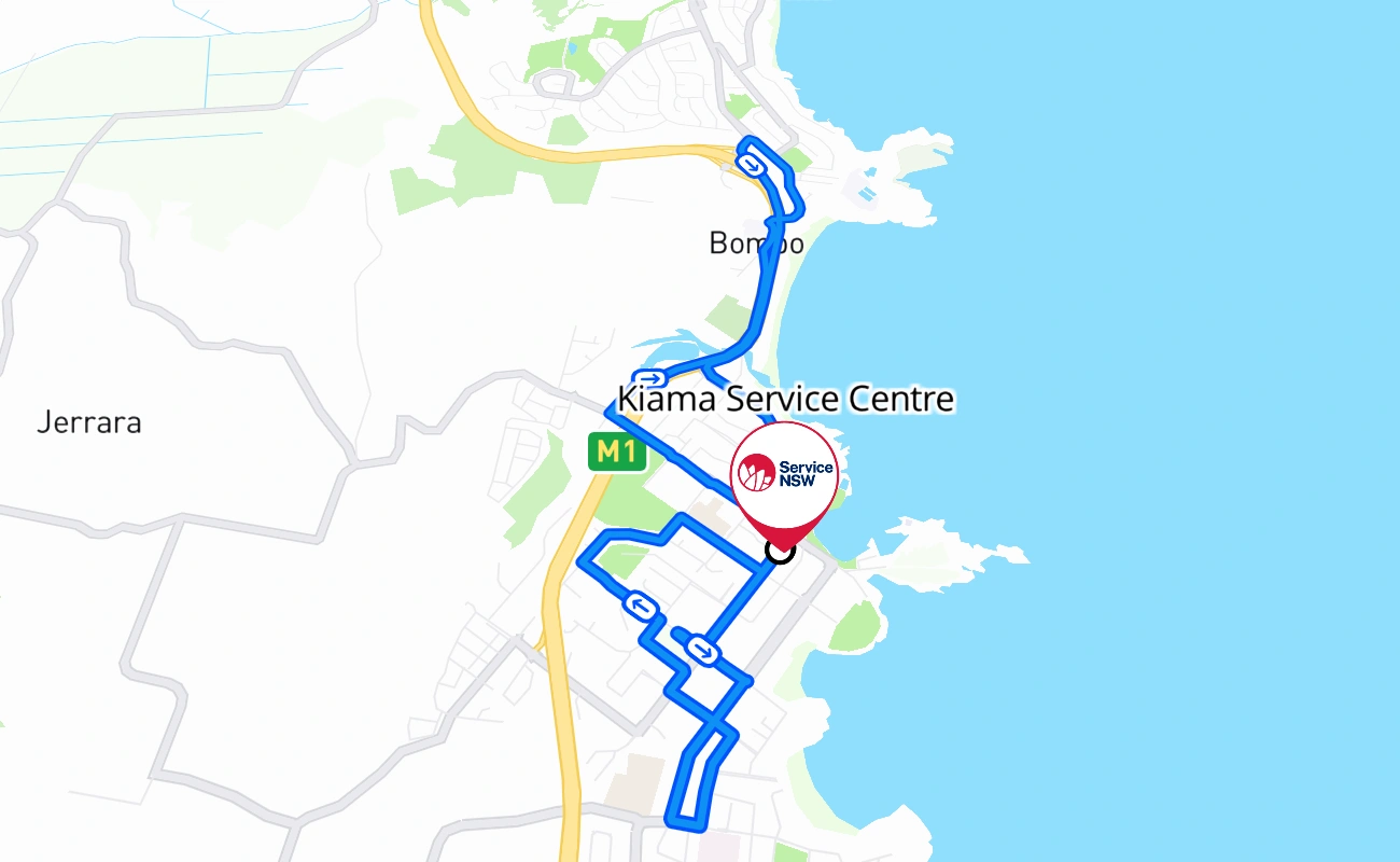 Kiama Service Centre driving test route #2179 map - NSW Australia