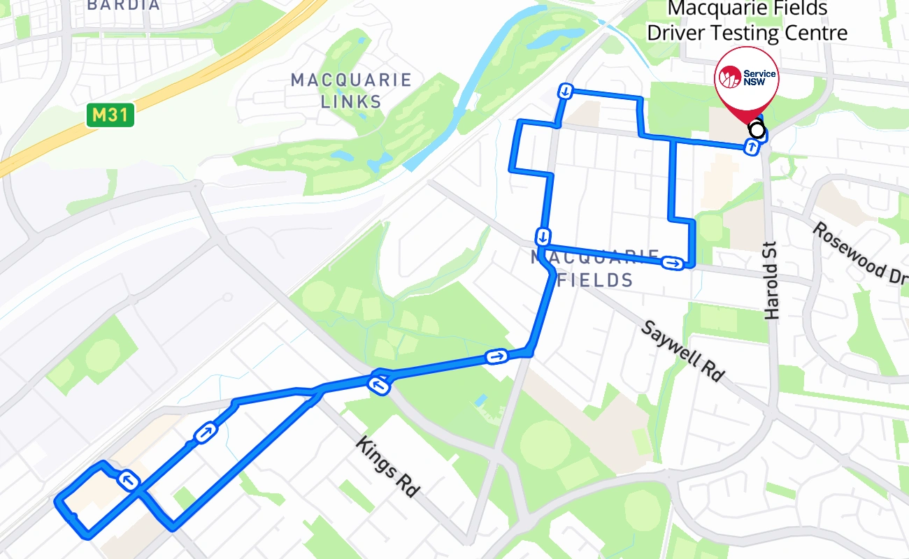 Macquarie Fields Driver Testing Centre driving test route #2739 map - NSW Australia