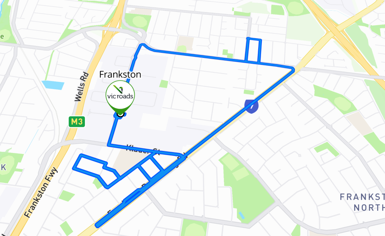 Frankston Customer Service Centre driving test route #179 map - VIC Australia