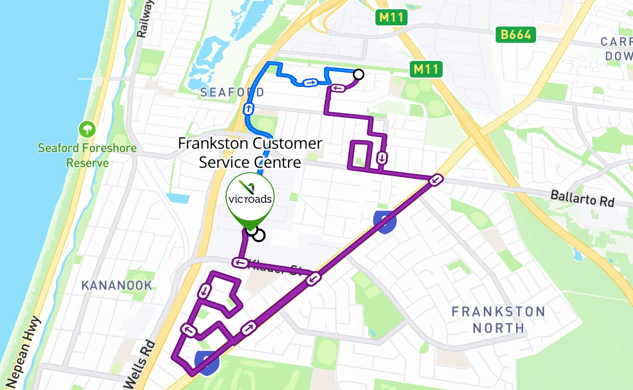 Frankston Customer Service Centre 驾考路线 #174 地图 - VIC 澳大利亚