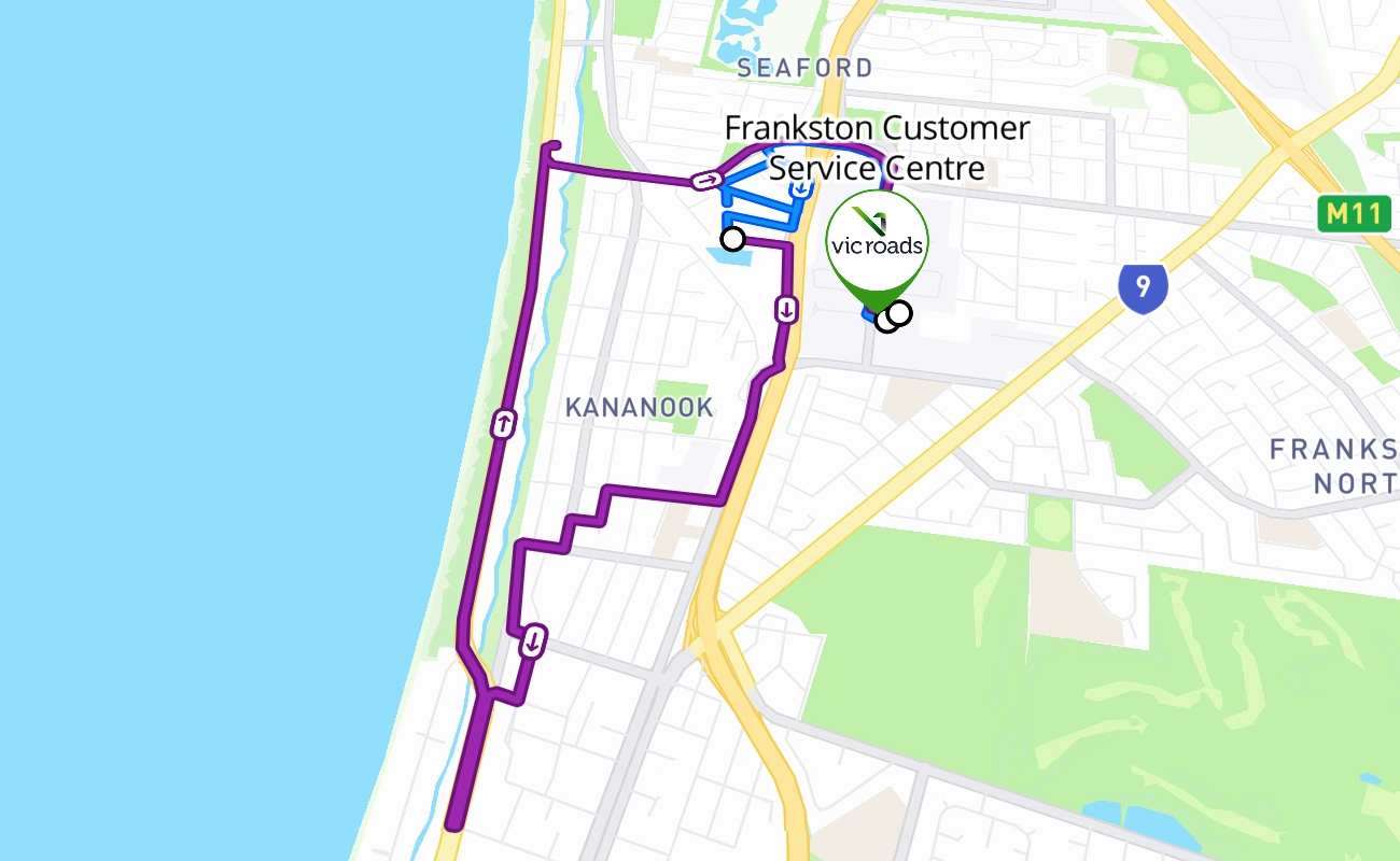 Frankston Customer Service Centre 驾考路线 #171 地图 - VIC 澳大利亚