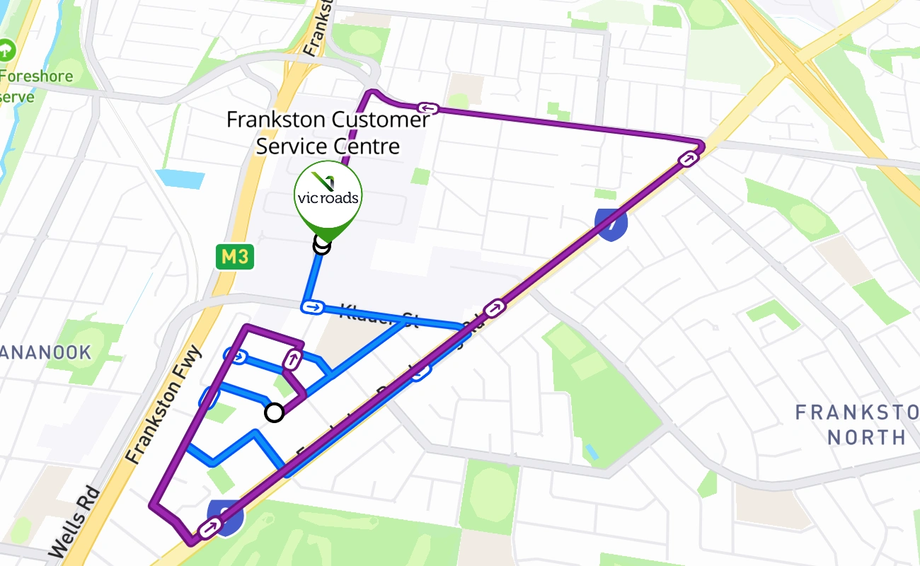 Frankston Customer Service Centre 驾考路线 #1752 地图 - VIC 澳大利亚