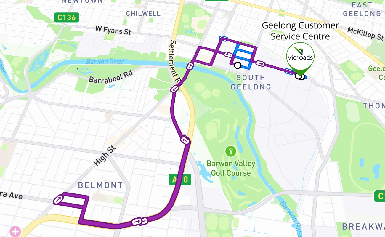 Geelong Customer Service Centre 驾考路线 #191 地图 - VIC 澳大利亚