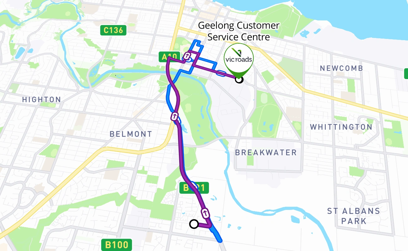 Geelong Customer Service Centre 驾考路线 #193 地图 - VIC 澳大利亚