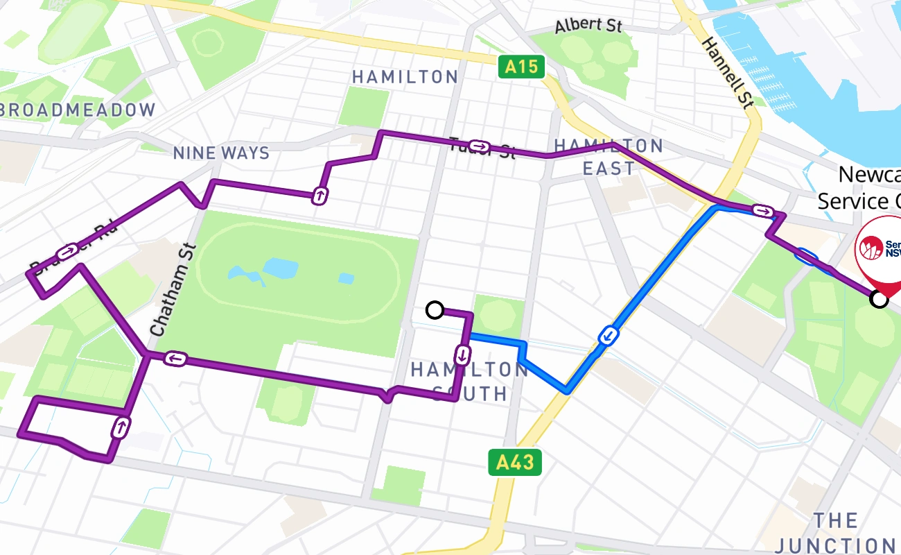 Newcastle Service Centre 驾考路线 #205 地图 - NSW 澳大利亚