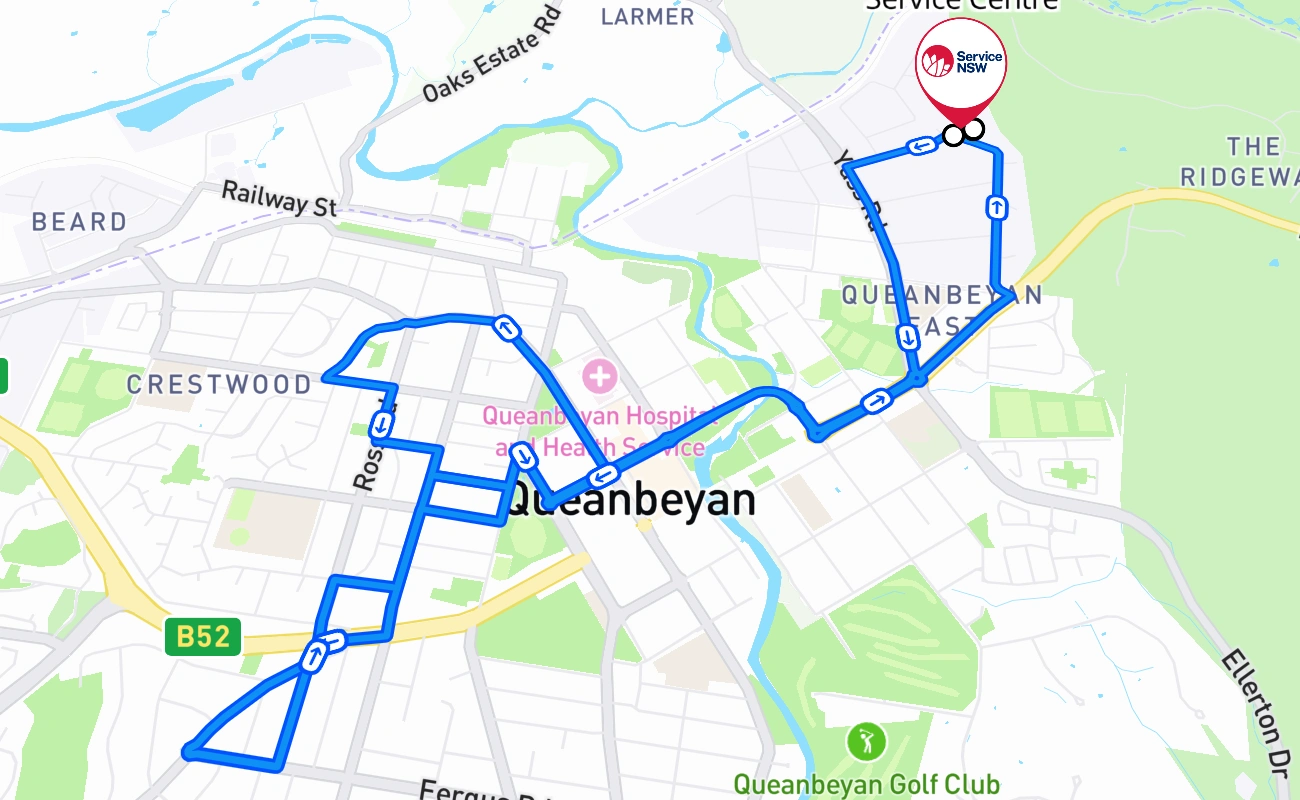 Queanbeyan Service Centre 驾考路线 #846 地图 - NSW 澳大利亚