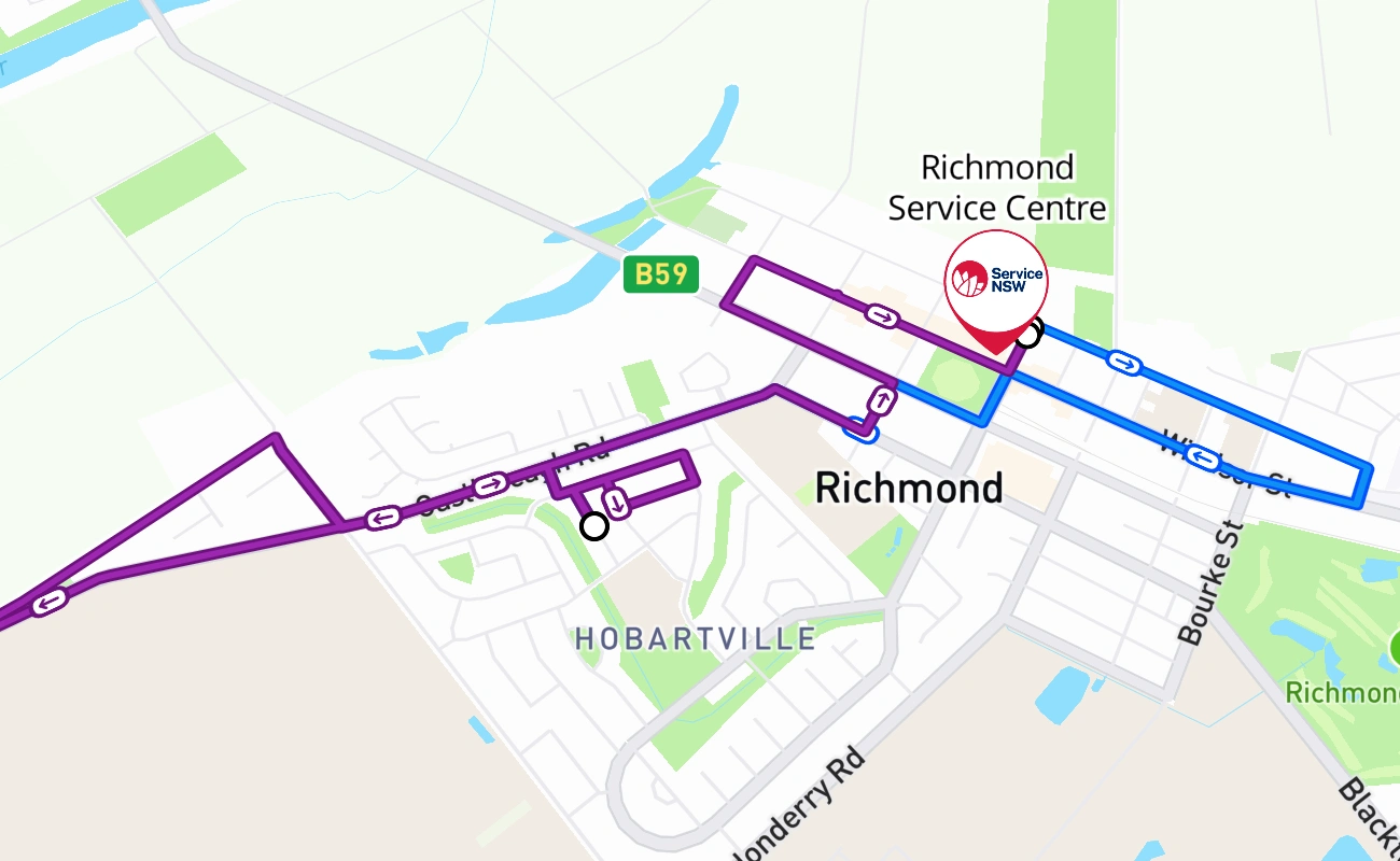 Richmond Service Centre driving test route #840 map - NSW Australia