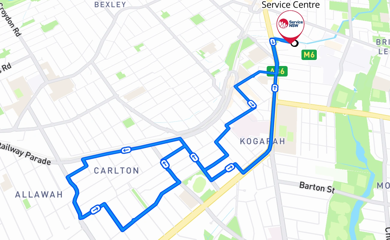 Rockdale Service Centre 驾考路线 #2700 地图 - NSW 澳大利亚