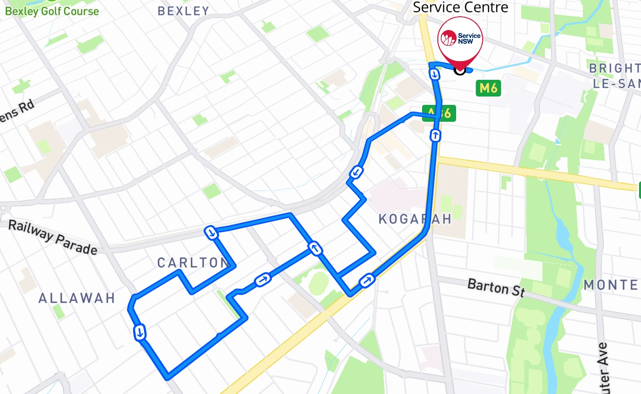 Rockdale Service Centre 驾考路线 #2701 地图 - NSW 澳大利亚