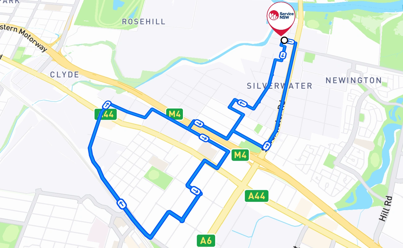 Silverwater Service Centre 驾考路线 #73 地图 - NSW 澳大利亚