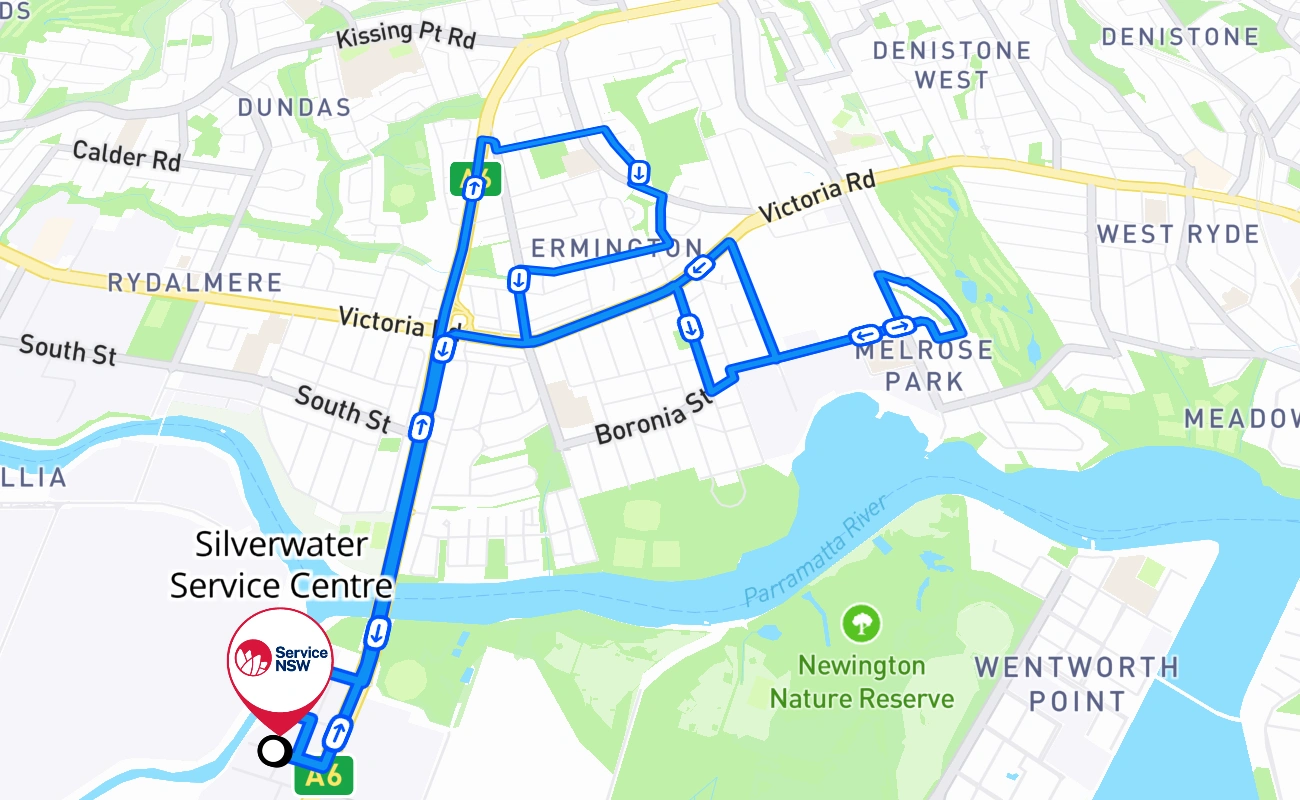 Silverwater Service Centre 驾考路线 #2134 地图 - NSW 澳大利亚