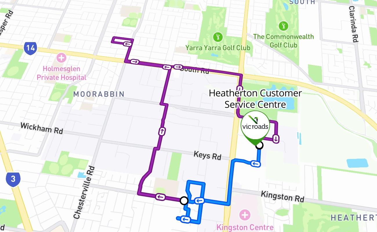 Heatherton Customer Service Centre 驾考路线 #121 地图 - VIC 澳大利亚