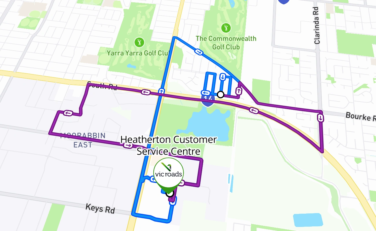 Heatherton Customer Service Centre 驾考路线 #1914 地图 - VIC 澳大利亚