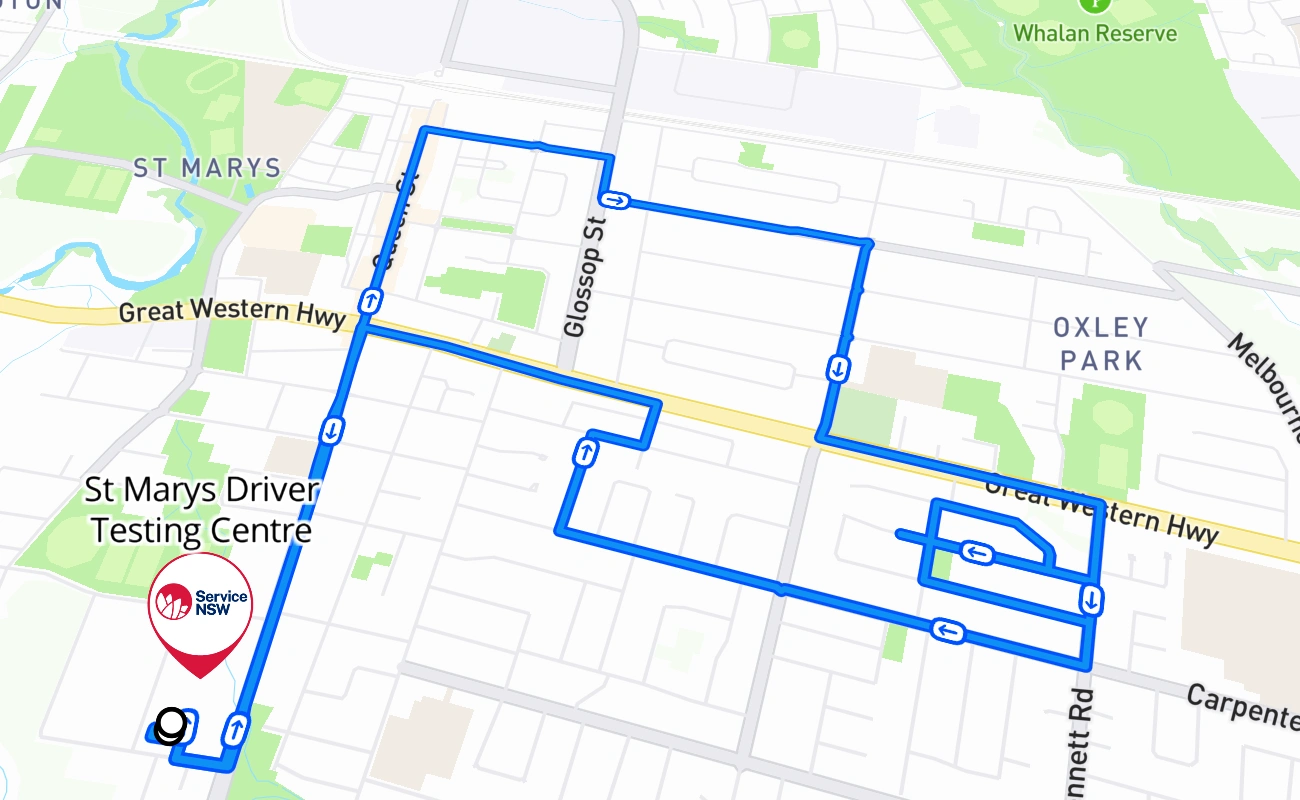 St Marys Driver Testing Centre 驾考路线 #2699 地图 - NSW 澳大利亚
