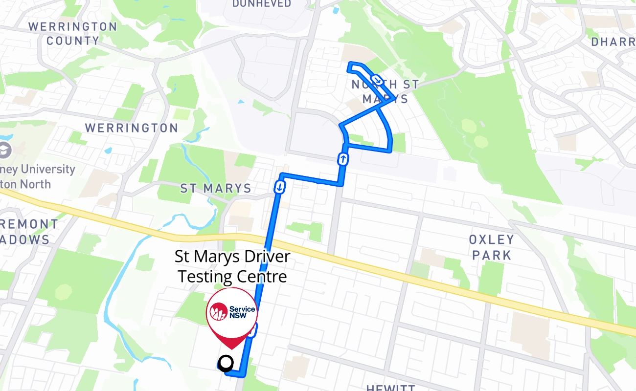 St Marys Driver Testing Centre 驾考路线 #2753 地图 - NSW 澳大利亚