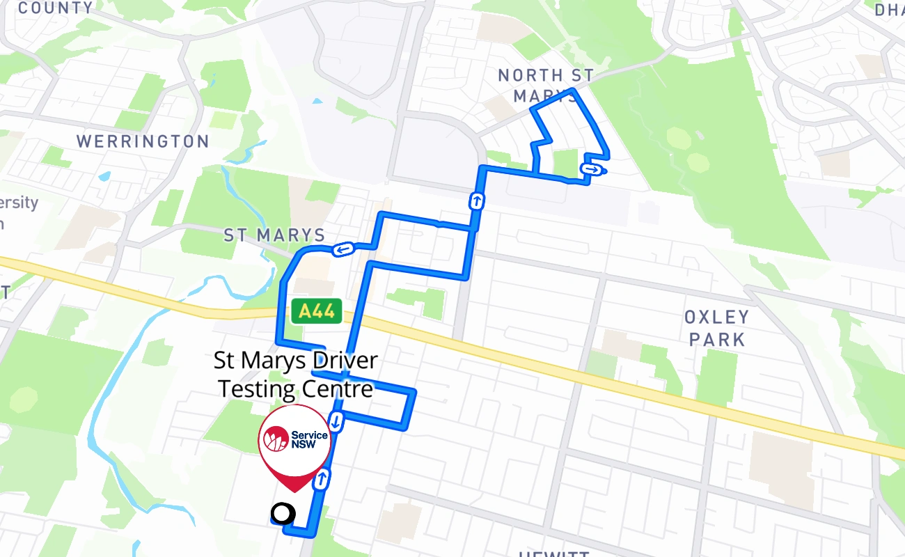 St Marys Driver Testing Centre 驾考路线 #2754 地图 - NSW 澳大利亚